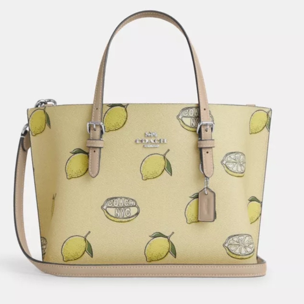 Coach Mollie Tote Bag 25 With Lemon Print Tote in Yellow and Tan - Picture 2 of 7